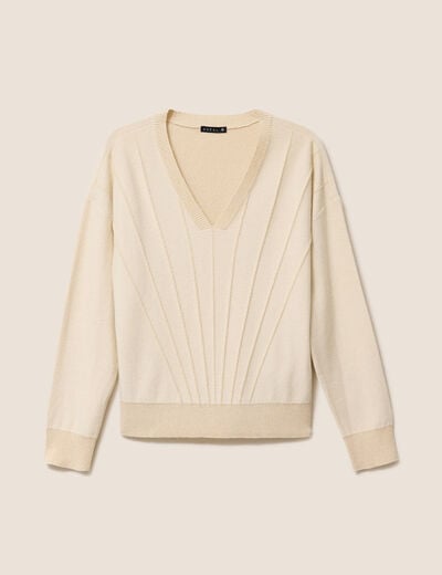 Pull ajust&eacute; col v manches longues couleur or femme