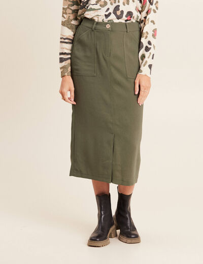 Jupe longue droite vert kaki femme