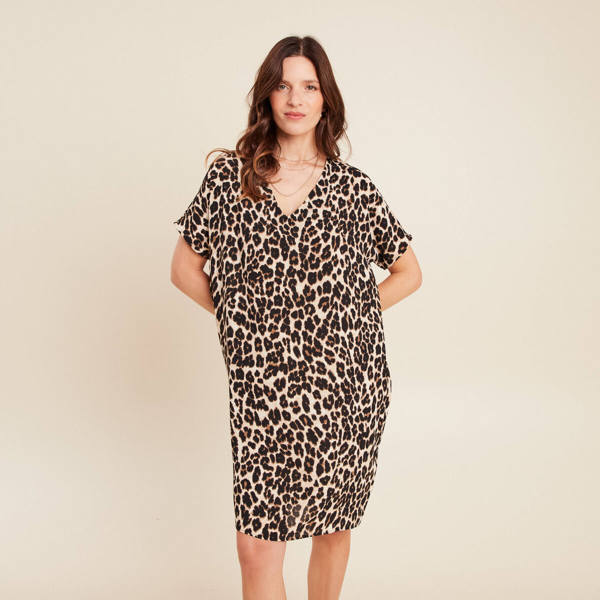 Robe fluide col V creme femme