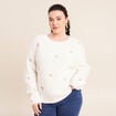 Pull brod&eacute; manches longues ecru femme