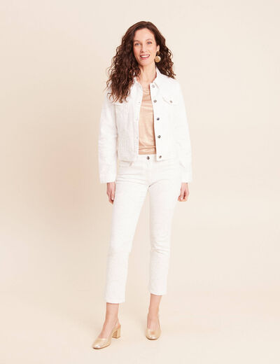 Veste cintr&eacute;e en jean avec broderies blanc femme