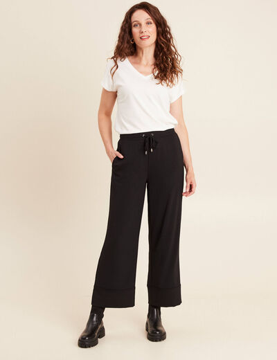 Pantalon large taille haute noir femme