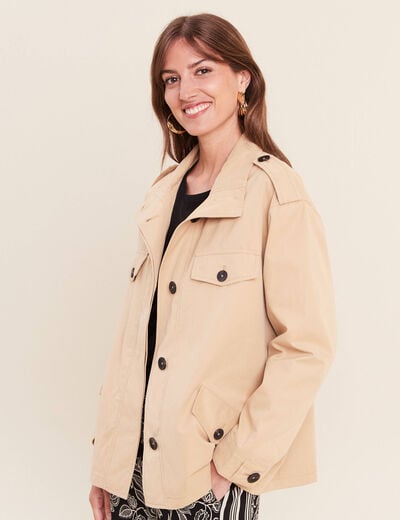 Trench col montant doubl&eacute; beige femme