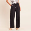 Pantalon large taille haute aspect lin noir femme