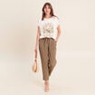 Pantalon mom 7/8&egrave;me en coton vert kaki femme