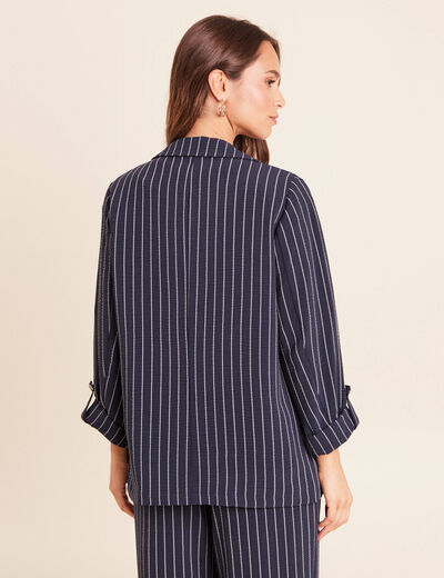 Veste droite longue manches 3/4 doubl&eacute;e bleu fonc&eacute; femme