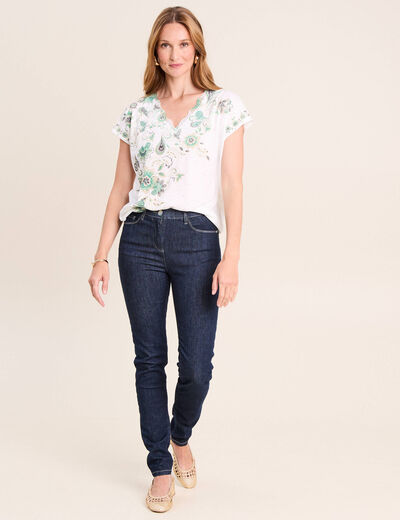 T-shirt col V ecru femme