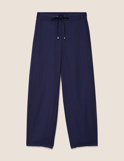 Pantalon large taille haute bleu marine femme