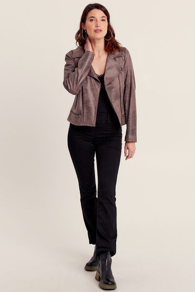 Veste esprit motard zippée taupe femme