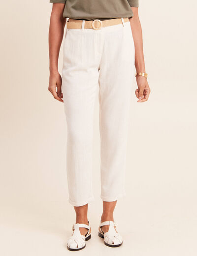 Pantalon large 7/8&egrave;me taille bascul&eacute;e beige femme