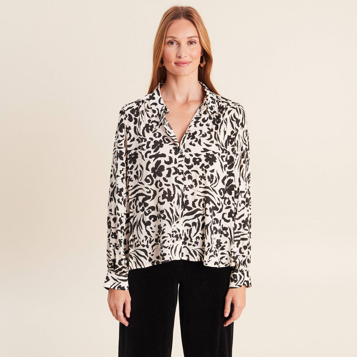 Chemise droite fluide manches longues blanc femme