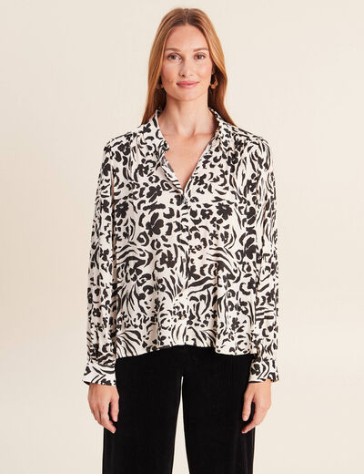 Chemise droite fluide manches longues blanc femme