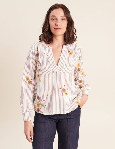 Blouse col v manches longues vert femme