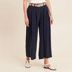 Pantalon jupe-culotte large bleu foncé femme