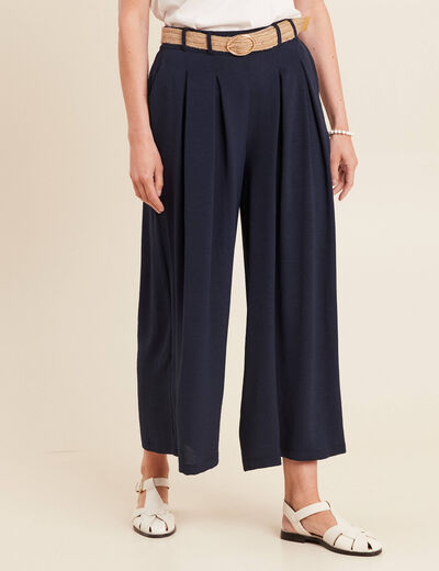 Pantalon jupe-culotte large bleu foncé femme