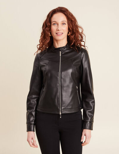 Blouson simili cuir noir femme
