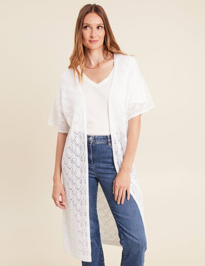 Gilet long manches courtes blanc femme