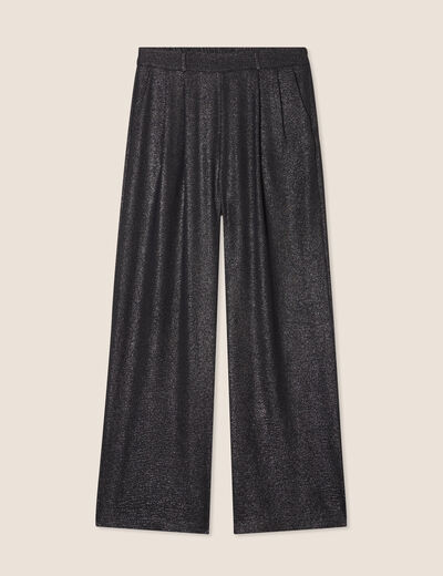 Pantalon large taille haute noir femme