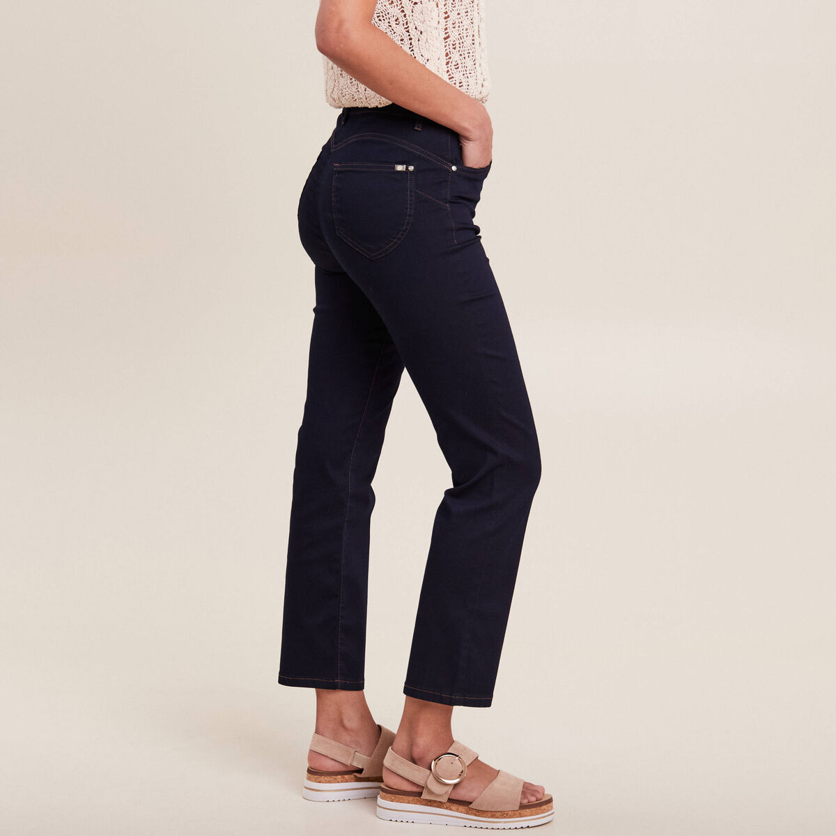 Jean droit taille haute 7/8ème denim brut femme
