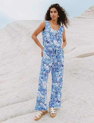 Combinaison pantalon droite bleu femme