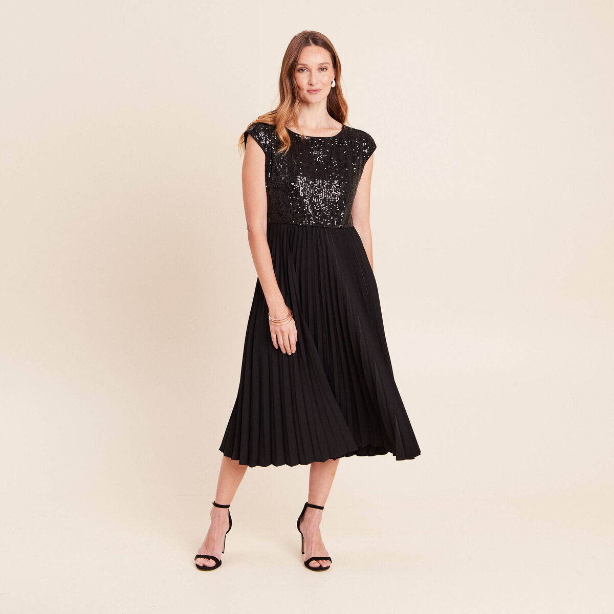 Robe midi &eacute;vas&eacute;e noir femme