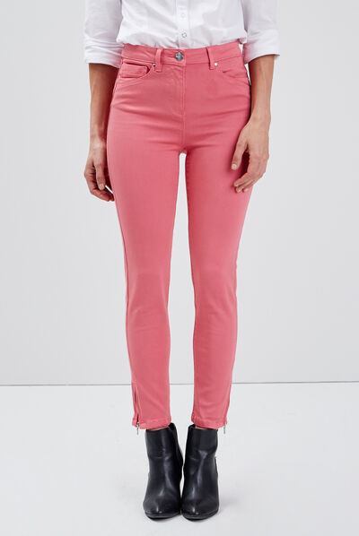 Pantalon ajusté taille haute rose femme