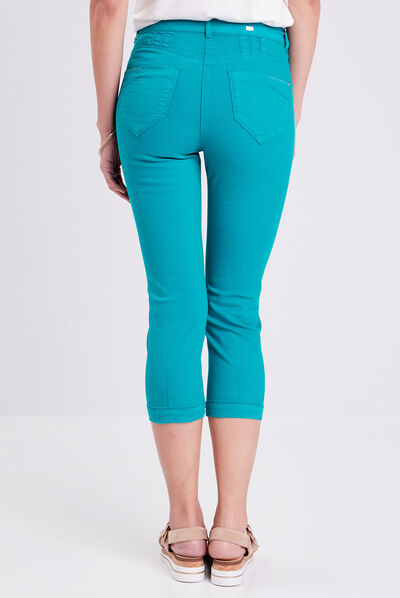 Pantacourt droit taille haute vert émeraude femme