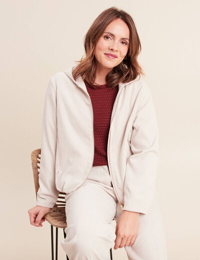 Veste zipp&eacute;e avec capuche sable femme