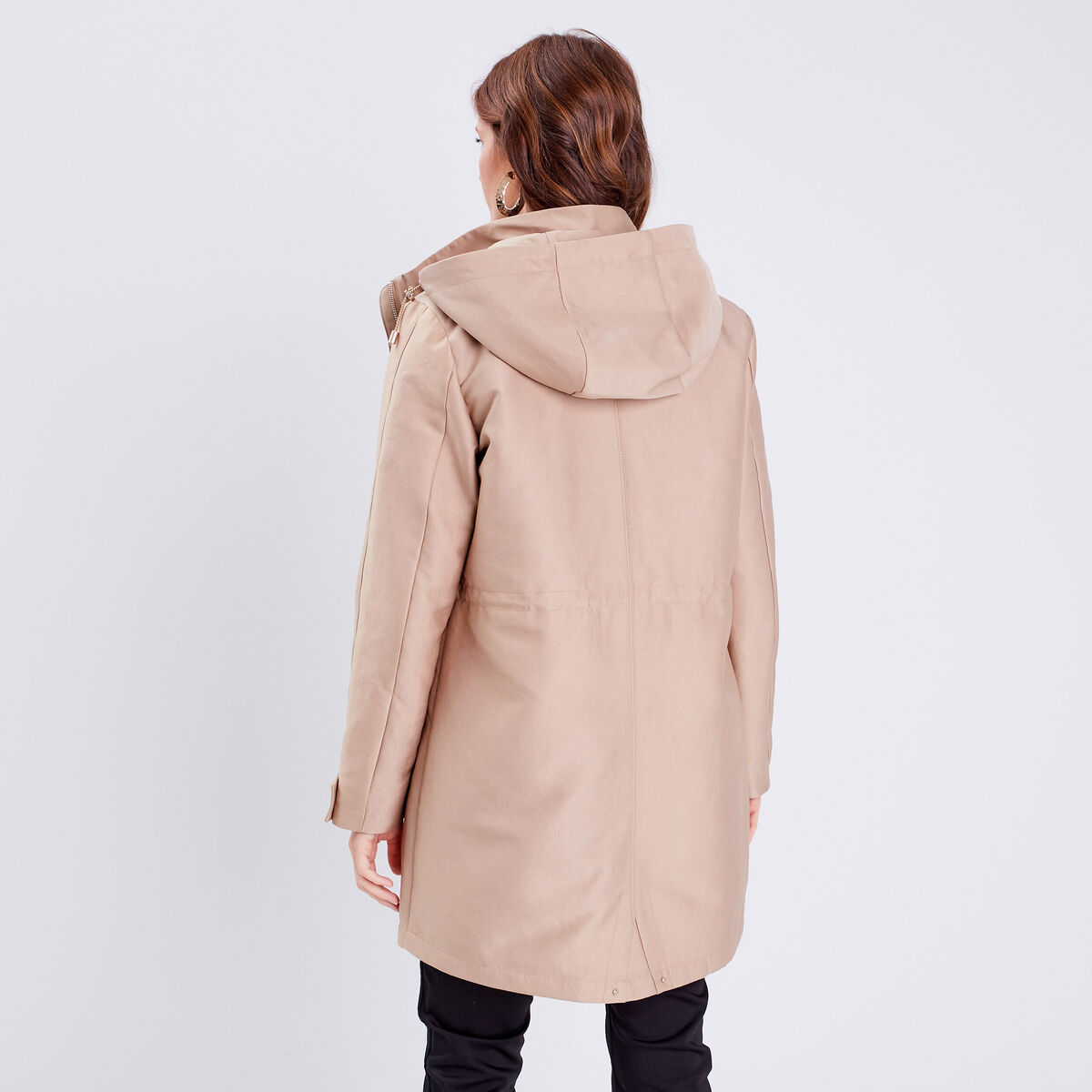 Parka 2-en-1 droite à capuche sable femme