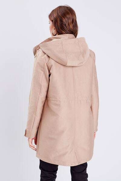 Parka 2-en-1 droite à capuche sable femme