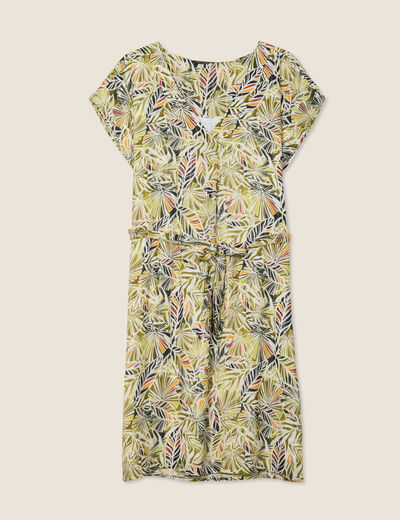 Robe droite fluide col en V vert femme