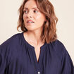 Blouse ample col v manches 3/4 bleu marine femme