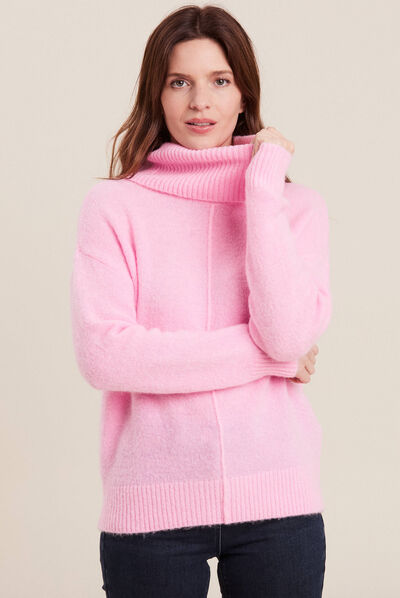 Pull manches longues rose vif femme