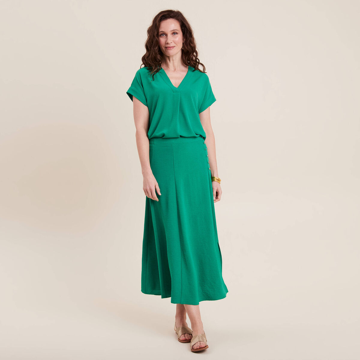 Jupe longue évasée vert émeraude femme