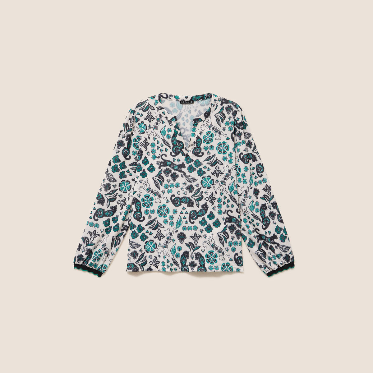 Blouse col tunisien manches longues blanc femme