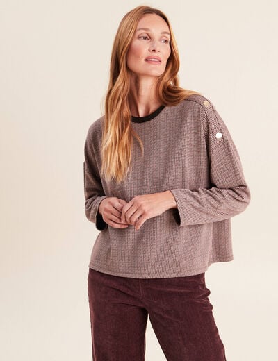 T-shirt ample jacquard manches longues multicolore femme