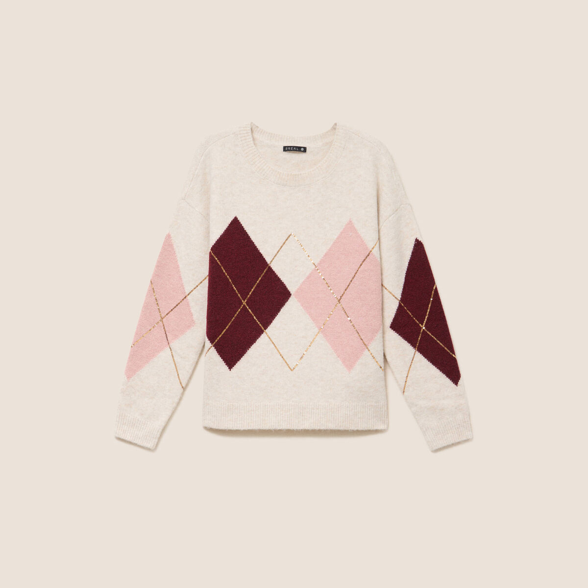 Pull col rond avec strass beige femme