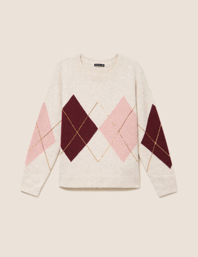 Pull col rond avec strass beige femme