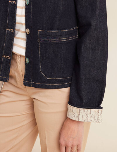 Veste sans col denim brut femme