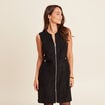 Robe sans manches col rond aspect daim noir femme