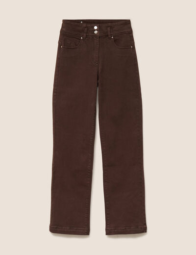 Jean coupe droite taille haute marron fonc&eacute; femme