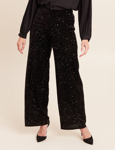 Pantalon &agrave; sequins noir femme