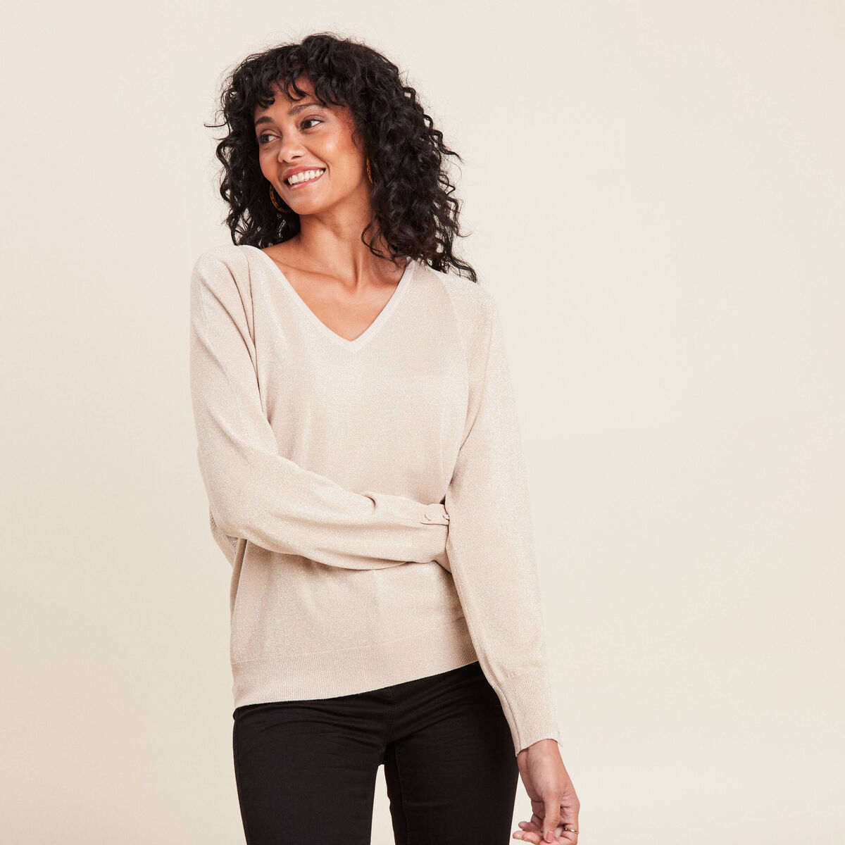 Pull manches longues couleur or femme