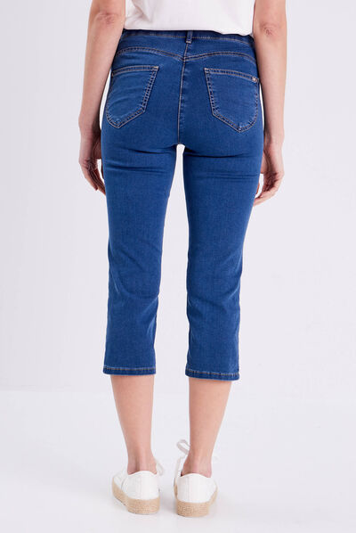 Pantacourt droit taille standard denim double stone femme