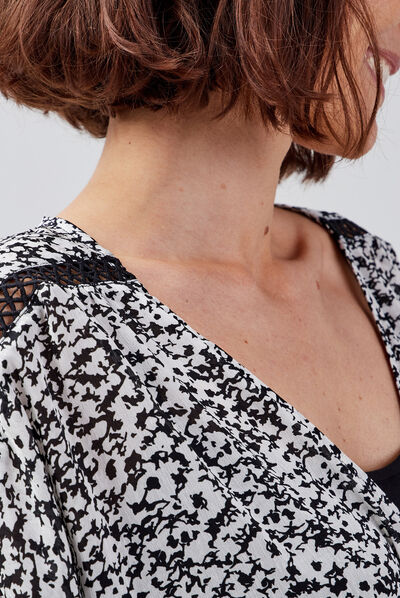 Robe évasée volantée ecru femme