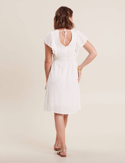 Robe droite fluide smockée ecru femme