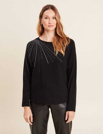Pull manches longues strass noir femme