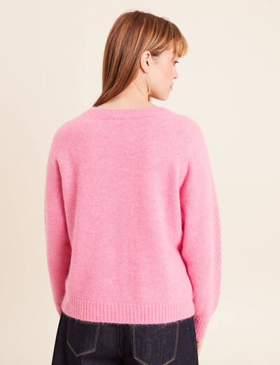 Gilet manches longues col rond rose fushia femme