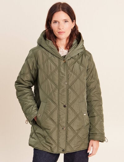 Doudoune doubl&eacute;e avec capuche vert kaki femme