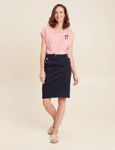 T-shirt manches courtes brodé rouge femme